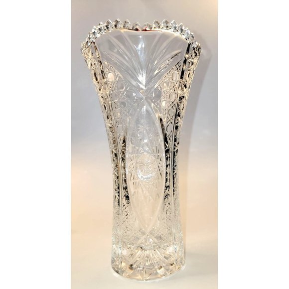 Crystal Vase Heavy With Sawtooth Rim 8.75 inches - Picture 1 of 6